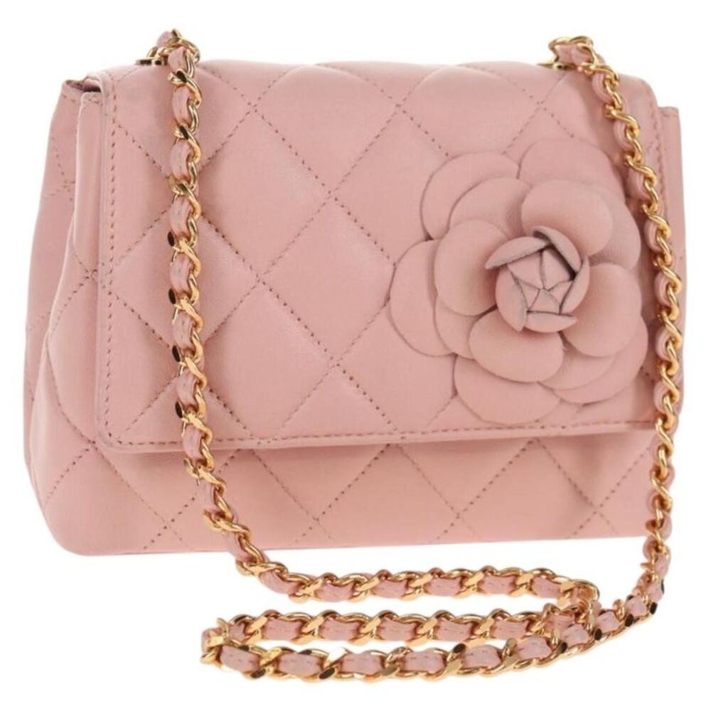 Chanel Vintage Camellia Flap Quilted Lambskin Pink Leather Bag